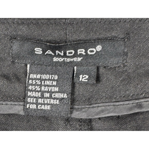 Sandro Sportswear Womens Black Linen Blend Flared A-Line Skirt Size 12 Pockets - Picture 5 of 8